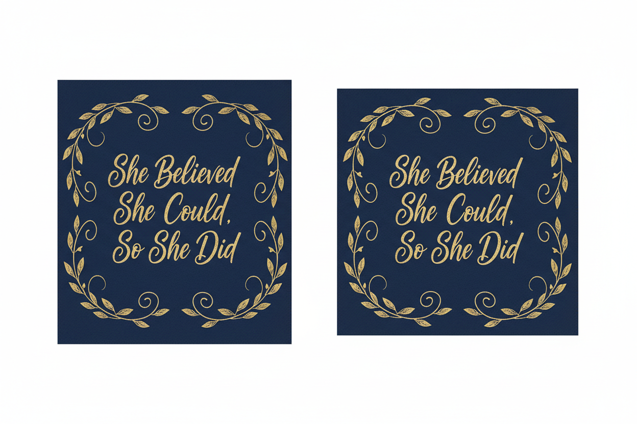 Flat preview of She Believed She Could gold calligraphy print on navy — exactly what customers download